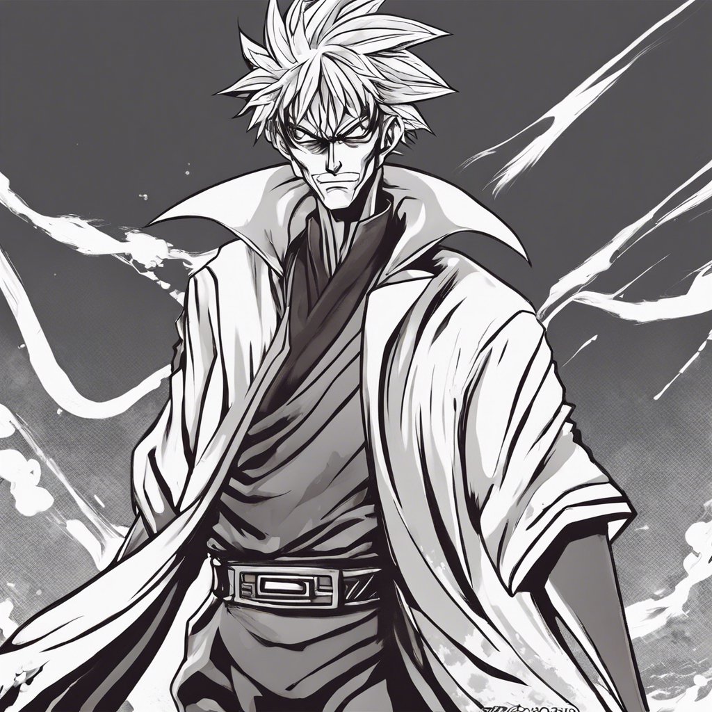 "Create a manga-style image featuring a Shonen theme with a prominent villain character."